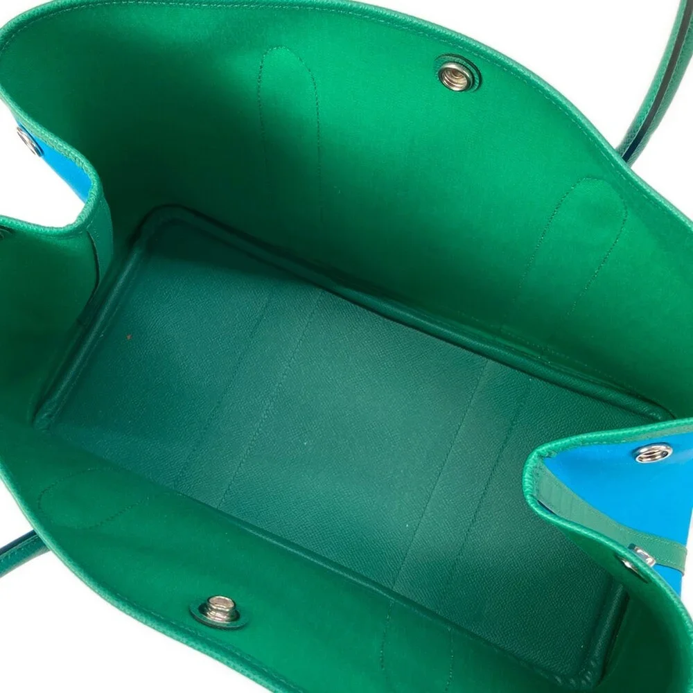 Hermès Garden Party PM Tote Bag blue aztec Vert Jade Toile Officier Veau Epsom - Picture 10 of 16